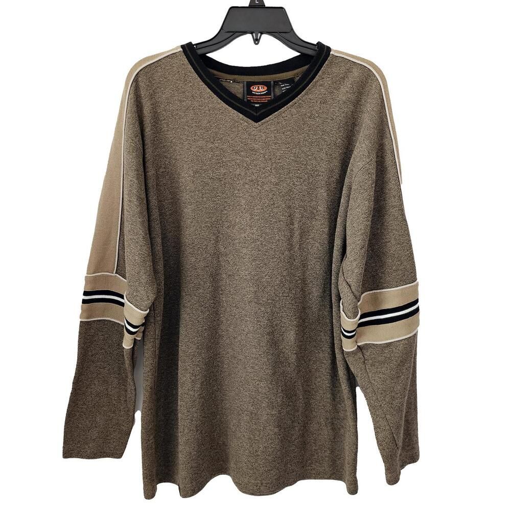 One Tough Brand OTB Skater Y2K Men's V-Neck Sweater Brown Beige Size Large
